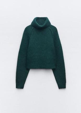 Zara новий укорочений зелений смарагдовий светр  з високим коміром водолазка m-l