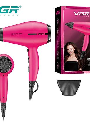Фен профессиональный vgr v-457 pink, 2 скорости, 3 температурных режима, 2400 вт