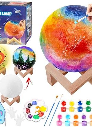 Набір для розфарбовування led лампи місяць moon lamp painting kit, usb, з пультом, дефект (вм’ятина на кулі)