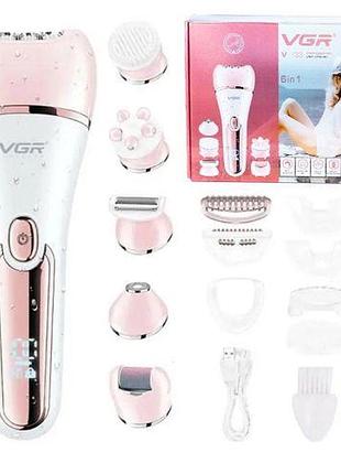 Эпилятор vgr 6 в 1 v-733 pink, 12 насадок, ipx7, led display