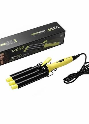 Плойка тройная vgr v-595 yellow, 5 режимов работы, керамическое покрытие, led display, 100 вт