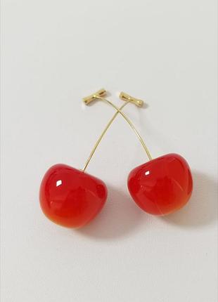 Серьги сочные вишни черешни красные шарикчики вишенка