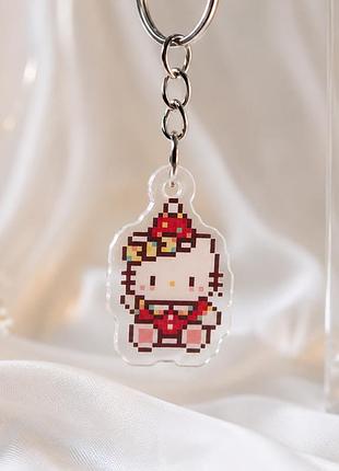 Акриловый брелок hello kitty (хеллоу китти) пиксельный 3×2 см 03