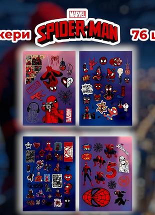 Стікери людина павук 76 шт 4 листи 10,5*15 см, наклейки spider man marvel