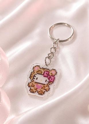 Акриловий брелок hello kitty (хеллоу кітті) піксельний 3×2 см 02