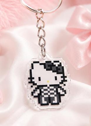Акриловий брелок hello kitty (хеллоу кітті) піксельний 3×2 см 012