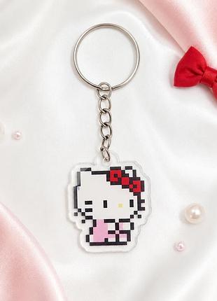 Акриловый брелок hello kitty (хеллоу китти) пиксельный 3×2 см 013