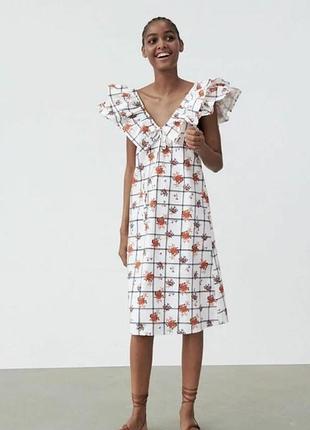 Медное платье zara в цветочный принт