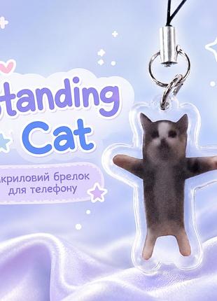 Акриловый брелок для телефона standing cat кот мем 3.5х2.5 см