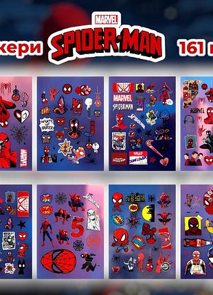 Стікери людина павук 161 шт 8 листів 10,5*15 см, наклейки spider man marvel