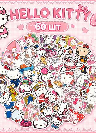 Стикеры hello kitty, набор 60 шт, виниловые водостойкие наклейки
