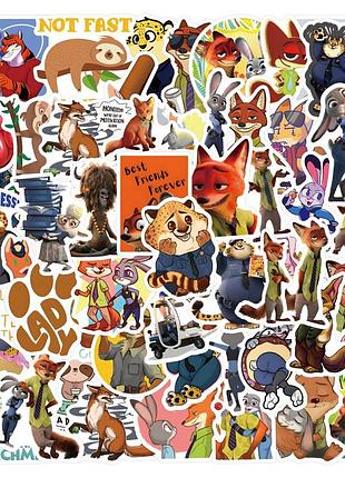 Стікери зоотрополіс 60 шт 6*6 см, наклейки zootopia зоотрополіс