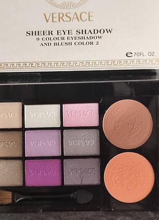 Тон 02)набір тіні 9 кольорів+ рум'яна 2 кольори versace sheer eye shadow