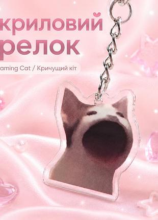 Акриловий брелок кричущий котик crying cat 4х3 см