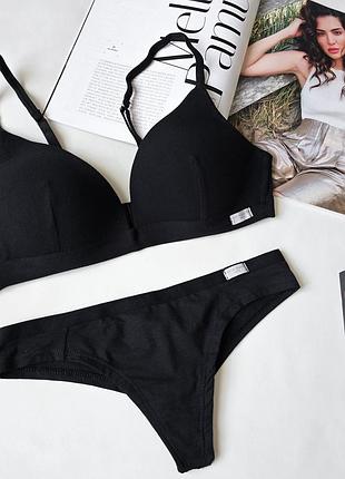Черный базовый хлопковый комплект белья intimissimi natural