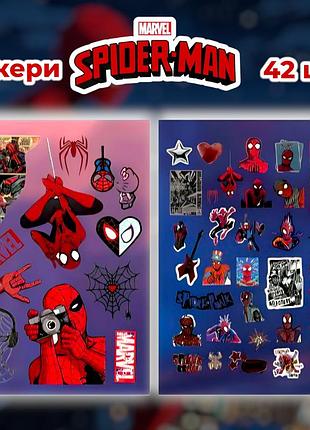 Стікери людина павук 42 шт 2 листи 10,5*15 см, наклейки spider man marvel