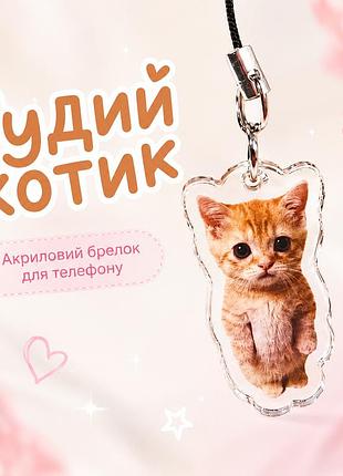 Акриловый брелок для телефона рыжий кот мем 3.5х2 см