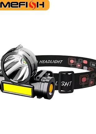 Налобний акумуляторний ліхтарик bailong no-108 led+cob (usb) з магнітом / світлодіодний налобний ліхтар на голову