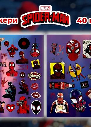 Стікери людина павук 40 шт 2 листи 10,5*15 см, наклейки spider man marvel