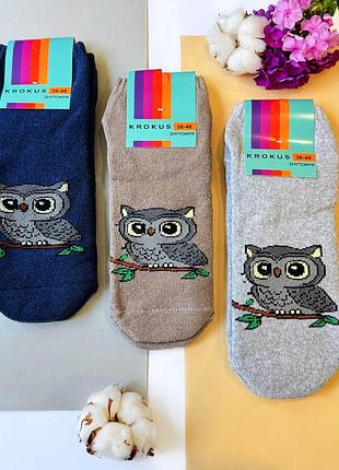 Носки махровые, короткие. совенок. набор из 3-х пар. krokus
