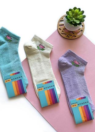 Носки женские, с сеточкой, короткие 36-40р. тюльпан. набор из 3 пар.