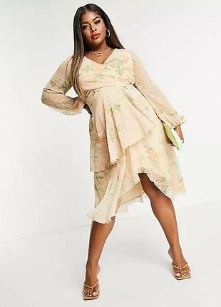 Новое шифоновое платье миди asos curve большого размера батал в цветочный принт