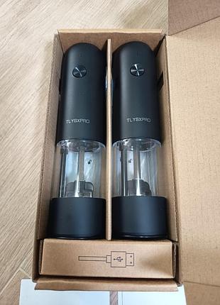 Набір електричних млинків для солі та перцю tlysxpro (2 шт., usb-зарядка, чорні)