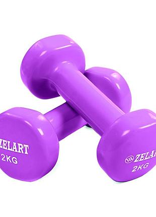 Гантелі для фітнесу вінілові zelart beauty 2 шт. 2 кг кольору в асортименті