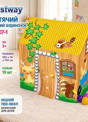 Дитячий ігровий будиночок bestway 52007-1 з кульками 10 шт 102 × 76 × 114 см ігровий центр із навісом