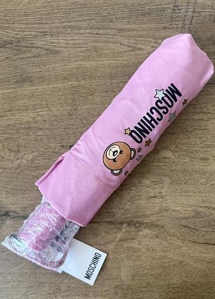 Оригінал! нова брендова стильна парасоля moschino з брелком, рожева, автомат, d - 100 см, італія 🇮🇹
