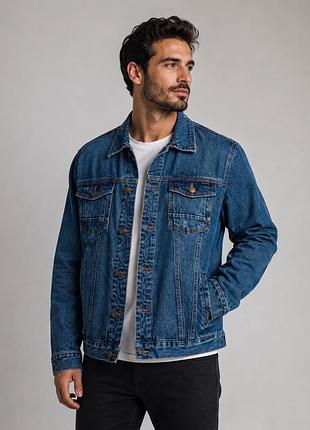 Р l / евро 42 / 48-50 классическая синяя джинсовая мужская куртка zara denim