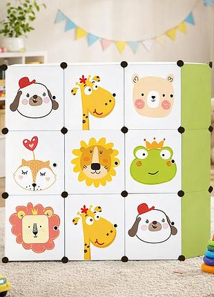 Модульна шафа-органайзер leobert kids для дитячих іграшок 9 модулів магнітні дверцята з казковим принтом зелена 110×37×110 см