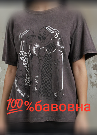 Новпа футболка бавовняна з принтом(ефект поваленої,зістареної)👍🏻🤗🖤🩶🖤🩶🖤🩶🖤🩶
