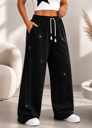 Брюки- baggy из трикотажа с напылением. цвет: черный. шоколад. размеры: 50-52 54-56