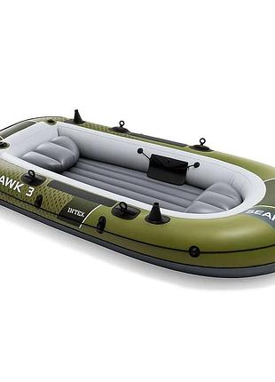 Двомісний надувний човен intex 66332 seahawk 2, 236 х 114 х 41 см (весла, ручний насос). 3-х камерний