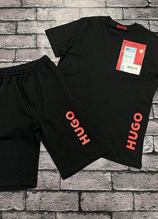 Мужской костюм черный hugo boss футболка шорты
