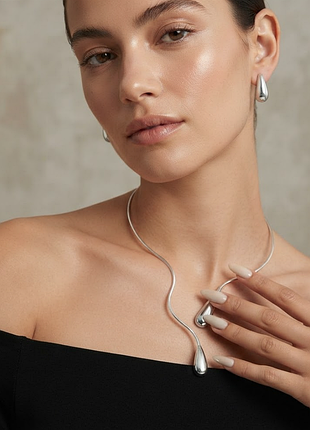 Комплект украшений серебряные капли