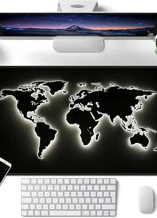 Glowing world map gaming mouse mat hp227, illuminated desk pad with non-slip base