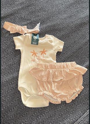 Новий костюм для дівчинки 74 см 3 предмети organic cotton