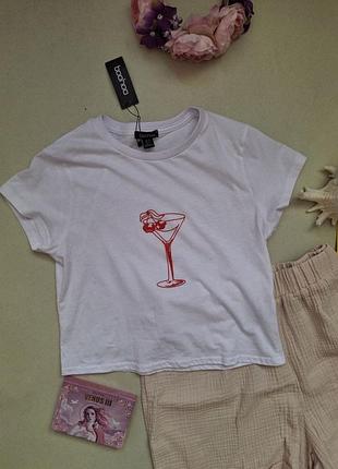 Белая базовая футболка кроп р.м,boohoo