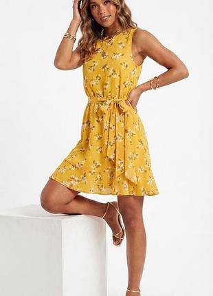 Яркое желтое шифоновое платье в цветочек primark / uk 14