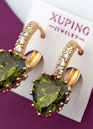 Сережки сердечка медзолото xuping 18k. 2 см.