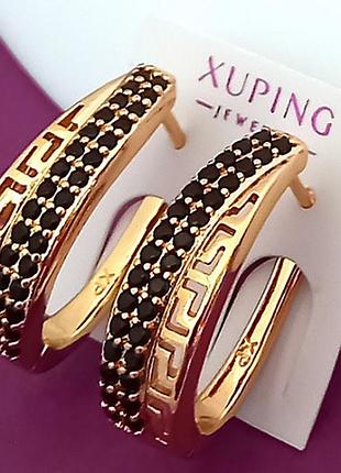 Серьги медзолото с черными цирконами xp 18k. 2,4 см.