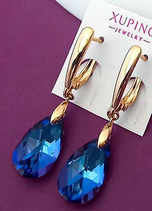 Серьги подвески swarovski. медзолото xp 18k