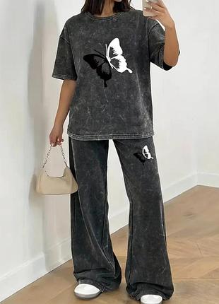Стильный прогулочный, спортивный костюм с брюками, р. 3xl, наш 58-62, глубокий серый