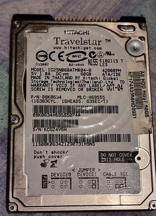 Нерабочий 0% ide hdd 2.5 60 гб hitachi 4200 жесткий диск ic25n060atmr04-0 хитачи ata pata