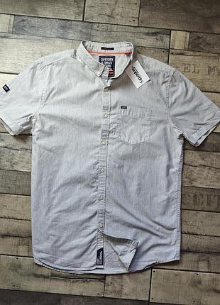 Мужская рубашка superdry ultimate oxford с коротким в сером цвете рукавом размер xl