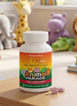 Детский витамин d3 naturesplus animal parade, 500 iu, 90 жевательных таблеток – для укрепления иммунитета и костей