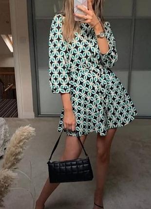 Гарна коротка бавовняна  сукня з поясом з геометричним принтом zara
✨✨✨✨✨✨✨✨✨✨✨