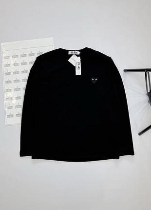 🖤 long sleeve play (comme des garçons play) стильний чорний лонгслів play із фірмовим логотипом-серцем. базова модель, яка легко поєднується
